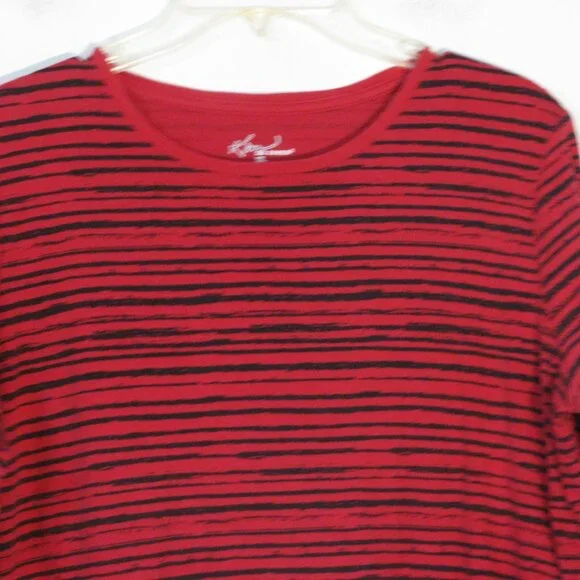 * 2/$15 Kim Rogers Blouse XL Red with Black Stripes Casual Stretch Shirt - Picture 2 of 3